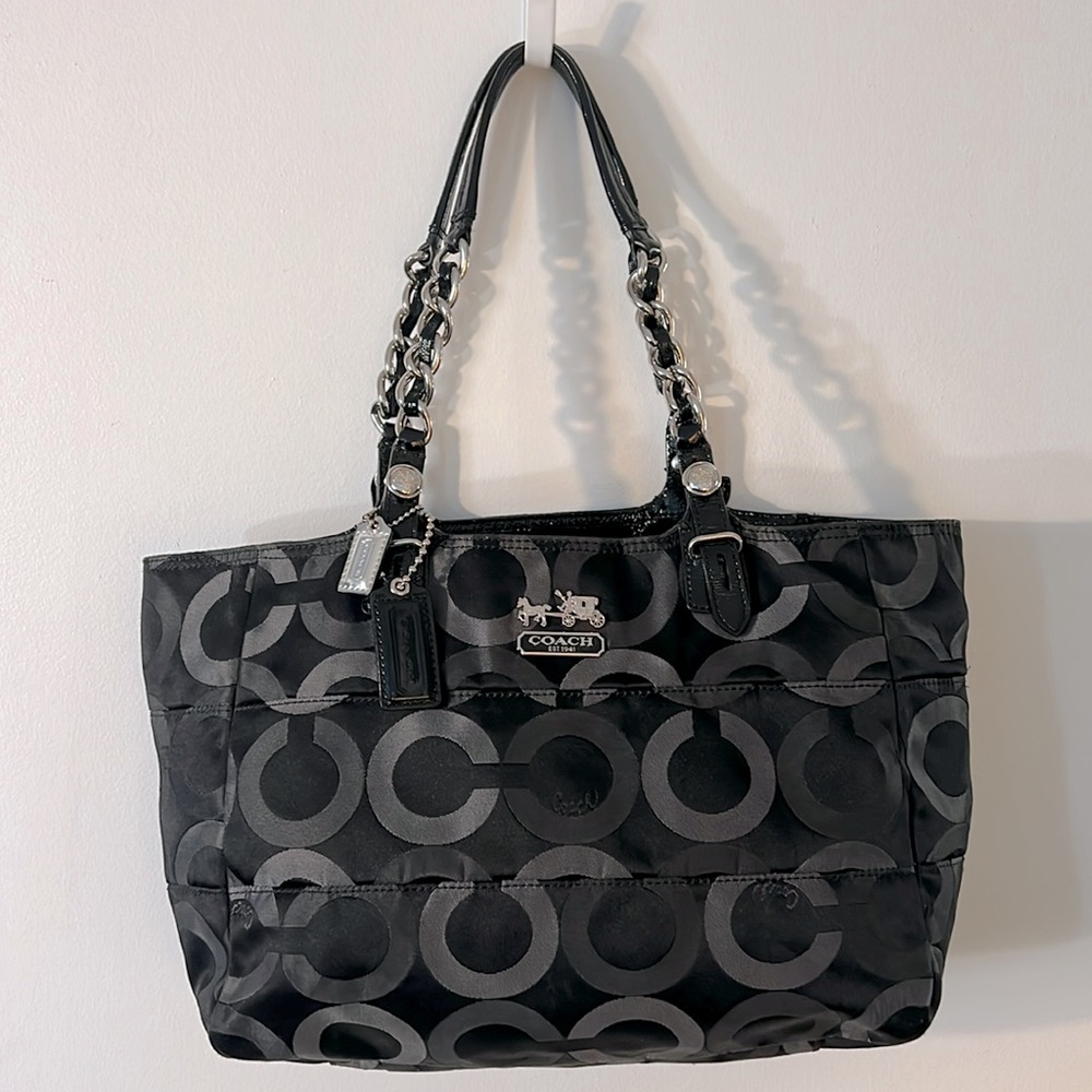 COACH Black and silver grey optic c Coach purse